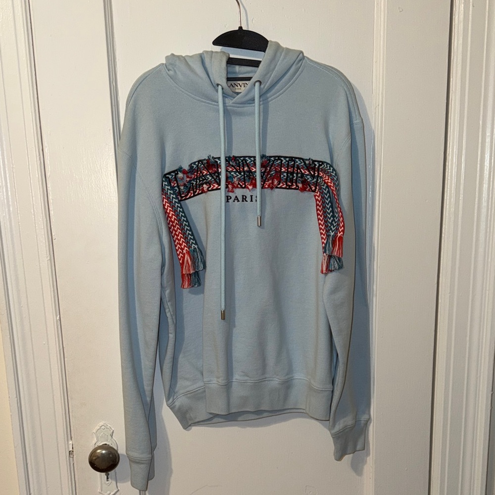 Lanvin Blue Hoodie with Embroidered Design